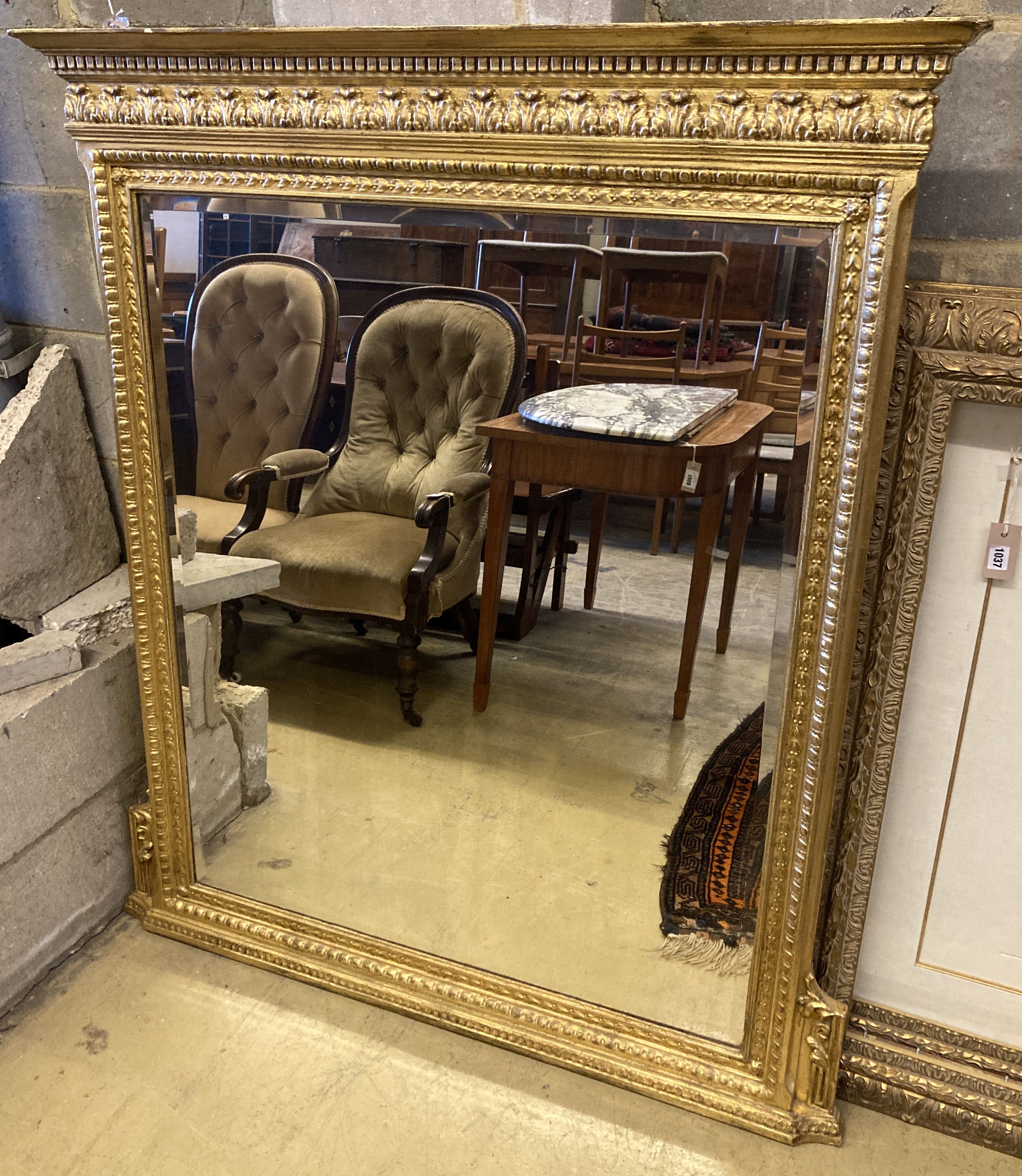 A 19th century giltwood and gesso overmantel mirror, width 120cm, height 138cm